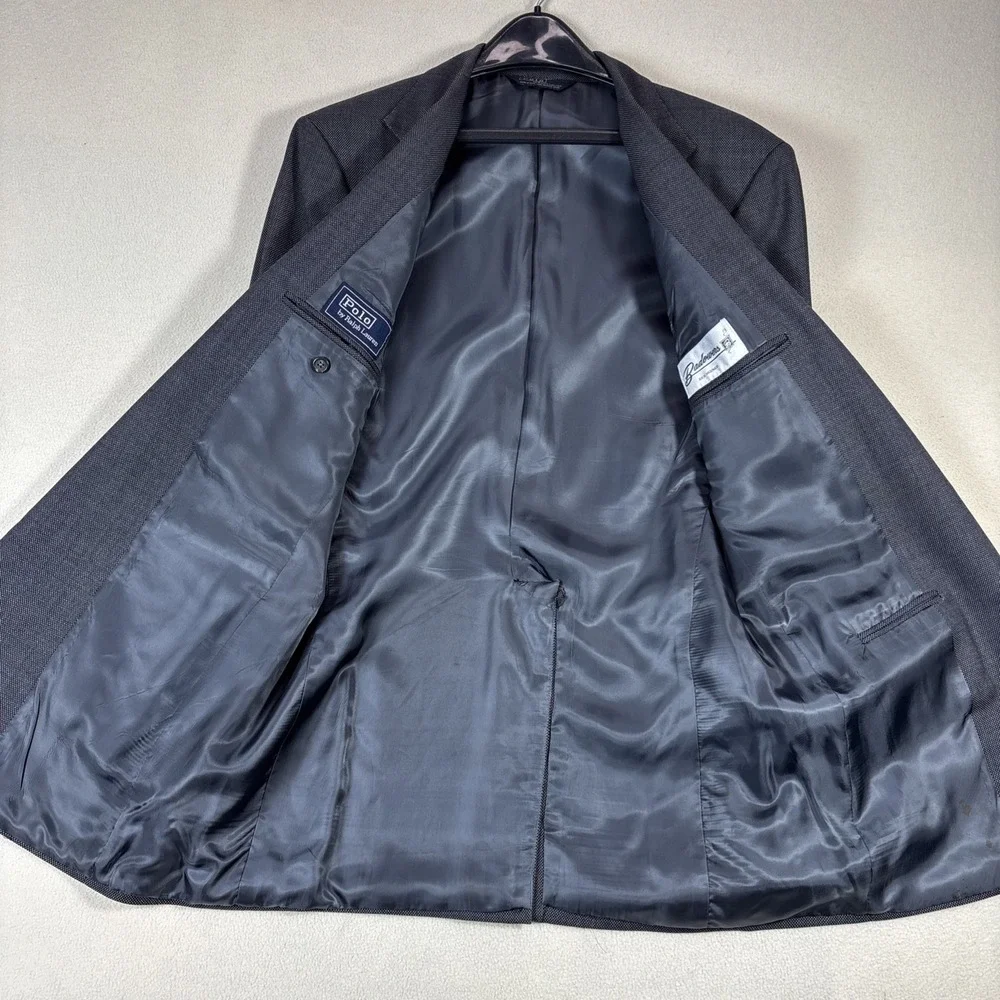 Vtg Polo Ralph Lauren Blazer 42R Gray Dimple‎ Dot 2 Button Lined Vented USA